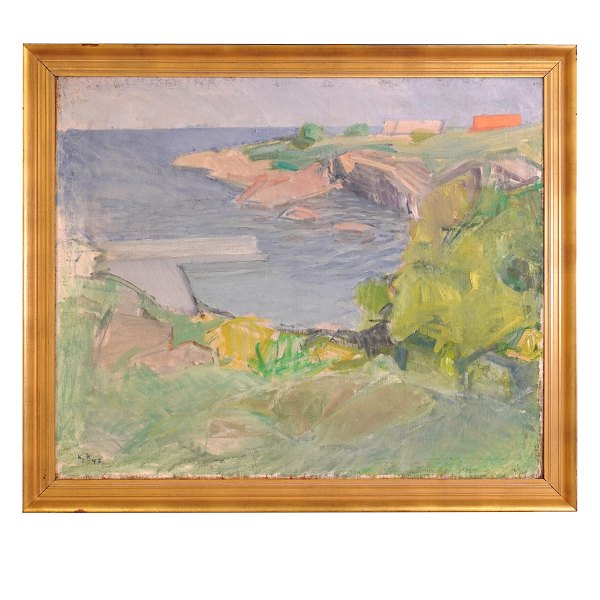 Kjeld Hansen, 1919-2012, landscape, Bornholm. Signed and dated 1947. Visible size: 89x107cm. With frame: 103x121cm