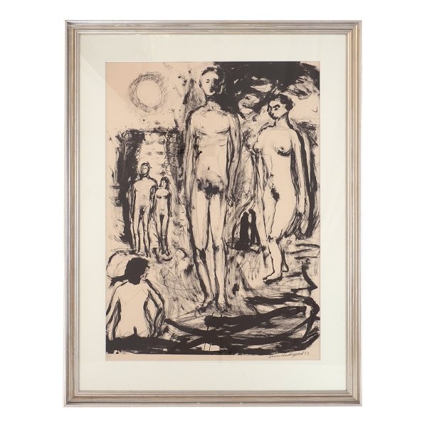 Jens Søndergaard, 1895-1957, lithography. Motif with the artist and his wife. Signed and dated 1953. Visible size:71x51cm. With frame: 92x71cm