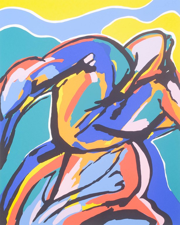 Gorm Eriksen, “Aids-Fonden”, colour lithograph, listed Danish visual artist.