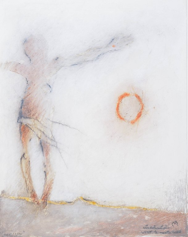 Nis Schmidt, "Morgen", mixed media on paper, listed Danish visual artist.
