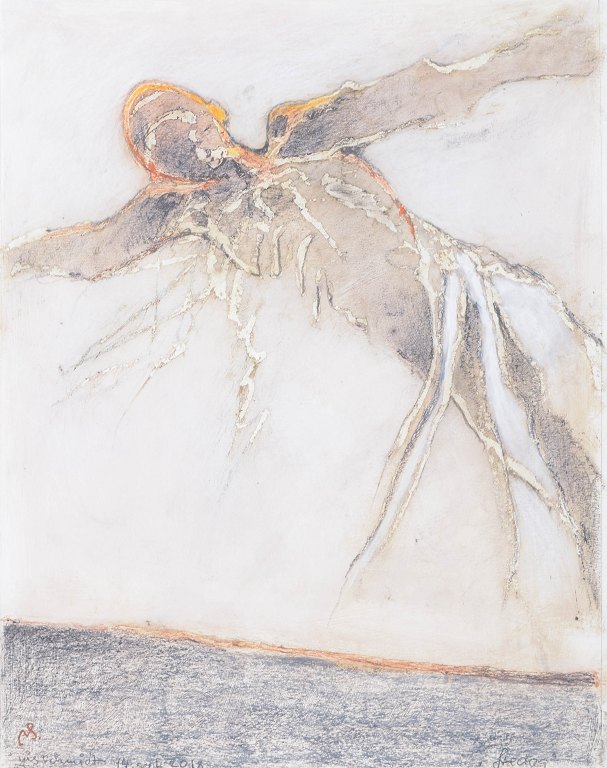 Nis Schmidt, "Fredag", mixed media on paper, listed Danish visual artist.