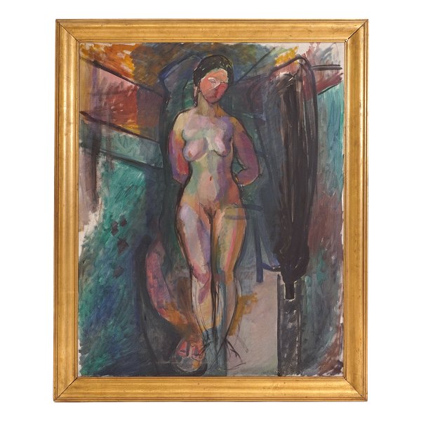 Kai Nielsen painting. Kai Nielsen, 1882-1924, oil on canvas. Model study, signed and dated 1916. From the Tetzen-Lund collection and with stamp from the collection. Image size: 95x74cm. With frame: 109x88cm