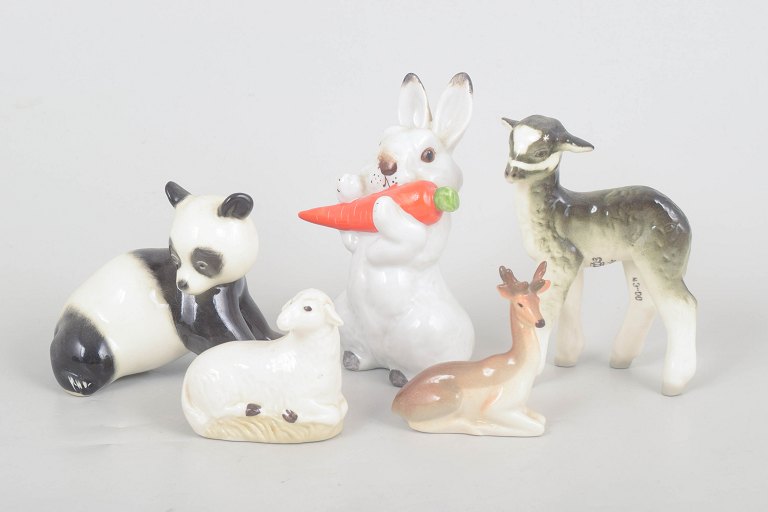 Lomonosov, set of five animal figurines.